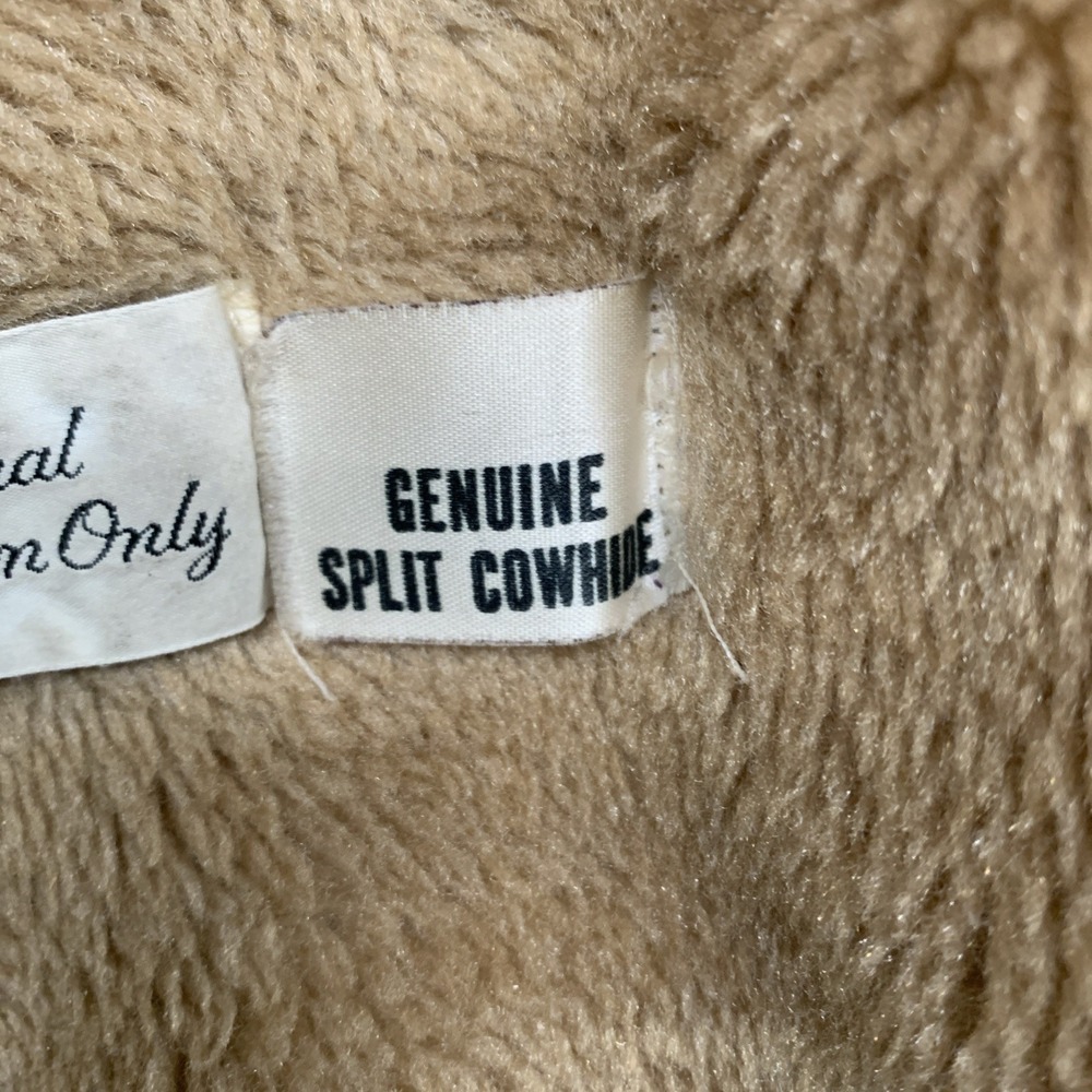 Vintage 70s Suede Sherling Lined Rancher Coat JC Penny Cowhide Leather Western L - Picture 5 of 11